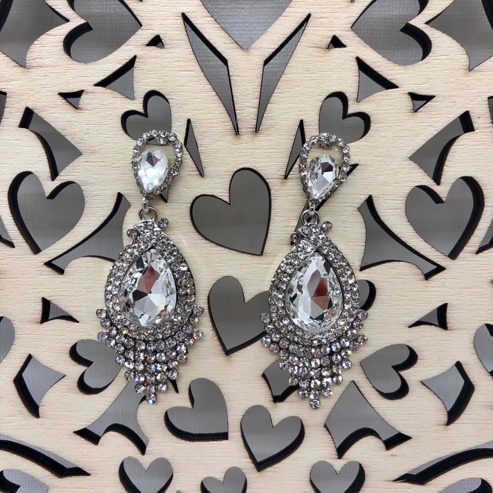 Bridal Silver Chandelier Earrings - Picture 6 of 8